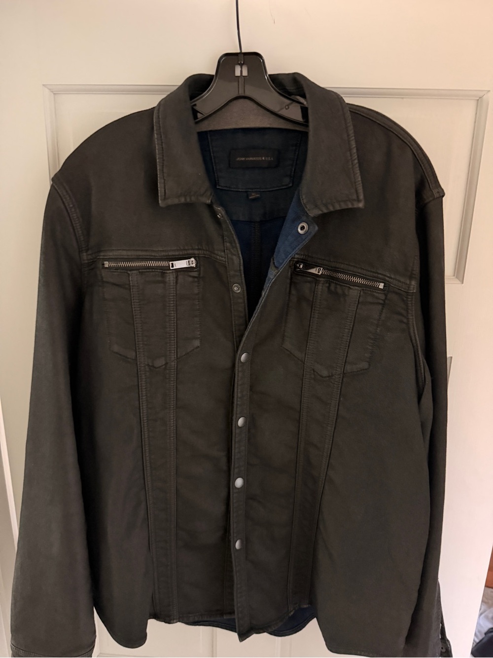 John Varvatos Waxed Black Denim Shirt Jacket, Size XL